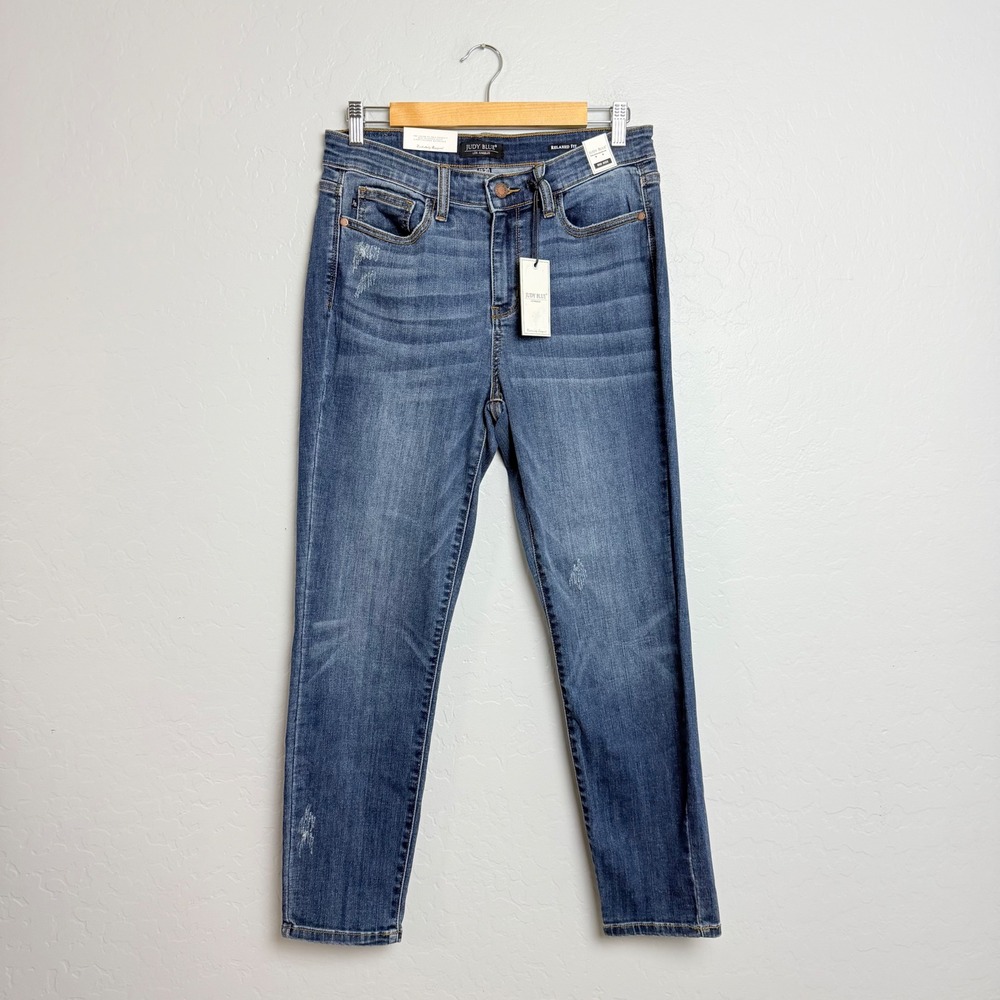 NEW Judy Blue Relaxed Fit Mid Rise Jeans Dark Stone Distressed  11/30